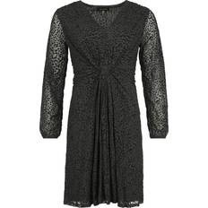 QED London Kort kjole Leopard Velvet Flocking Knot Front Mini Dress till Damer sort