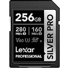 Sd v60 256gb LEXAR Silver Pro SD-kort 256 GB, UHS-II-minneskort, V60, U3, C10, SDXC-kort, upp till 280MB/s Läs, för professionell fotograf, videograf, entusiast LSDSIPR256G-BNNAA