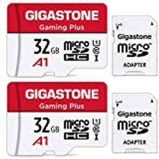 Gigastone Micro SD-kort 32 GB 2-pack med 2 x SD-adapter 2 x minifodral, Gaming Plus, hög hastighet 90 MB/s, Full HD-videoinspelning, Micro SDHC UHS-I A1 Class 10