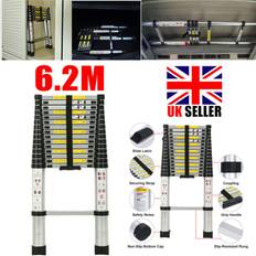 6.2M Straight Ladder with Roof Hook Outdoor Indoor Use Max Load 330lbs