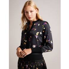 Silk Cardigans Ted Baker Janta Bi-Material Abstract Floral Cardigan, Black/Multi