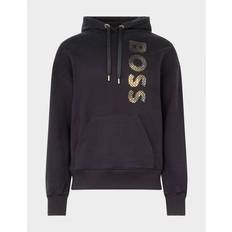 HUGO BOSS Women Jumpers HUGO BOSS Womenss Monogram Print Hoodie in Black Cotton