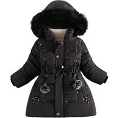 Xcsgsra Black, 9-10 Years Kids Girls Long Coat Jacket Hooded Winter Stock Multicoloured One