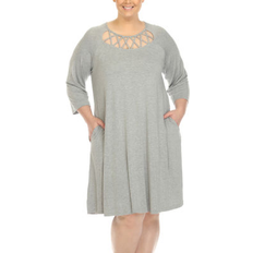 Long Dresses - White White Mark Plus 3/4 Sleeve Swing Dresses, 1x, Gray Gray