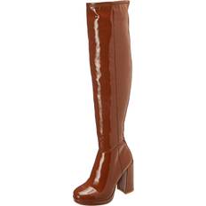 Steve Madden Men High Boots Steve Madden Women's Magnifico Over-The-Knee Boot, Cognac Patent