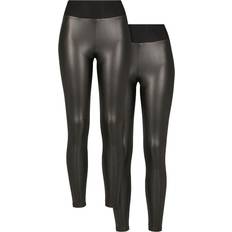 Kunstleder Bekleidung Urban Classics Damen Faux Leather High Waist 2-Pack Leggings, Black Black