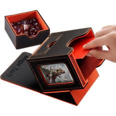 Mage Tech Card Deck Box for MTG Commander Patented Design, Commander Display, As Deck Holder, Fits 100 Double-Sleeved Cards, Include 35pt Card Brick & Dice Tray Horizontal Grey/Orange