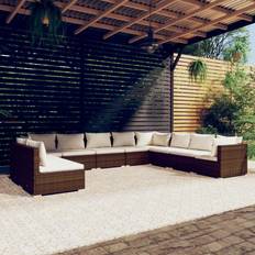 vidaXL 10-tlg Garten-Lounge-Set mit Kissen Braun Poly Rattan Lounge-Set