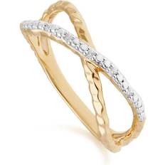 Diamante - Oro Anillos Gemondo Diamond Pavé Hammered Crossover Ring in 9ct Yellow Gold