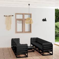 Arredamento da Giardino e per Esterni vidaXL Divani Giardino 9 pz Con Cuscini Legno Massello di Pino - Nero Set da Lounge da Esterno