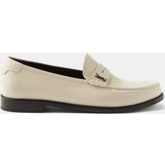 Saint Laurent Men Low Shoes Saint Laurent Ysl-appliqué Leather Loafers Mens Cream