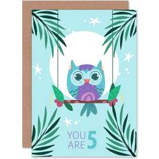 Party Supplies ARTERY8 Wee Blue Coo Kawaii Owl Perch Birthday You are 5 Greeting Card