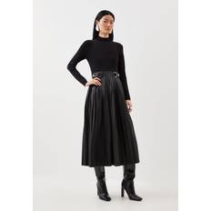 Dresses Karen Millen Pu Knit Pleated Skirt Midi Dress Black