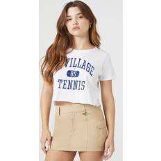 Forever 21 Women T-shirts Forever 21 Women's W Village Tennis Graphic Cropped T-Shirt in White White