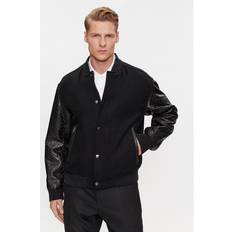 Wool Jackets BOSS Mens Black Monogram-emed Sleeves Virgin Wool-blend Jacket