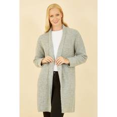 Grey - Women Cardigans Yumi Longline Open Front Cardigan