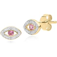 Guld - Rosa Örhängen Gemondo ECFEW Dainty Evil Eye Pink Tourmaline & Diamond Stud Earrings in 9ct Yellow Gold