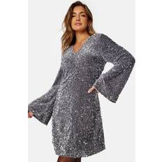 Midikjoler - Sølv Vila Pailletkjole Wide Sleeve Glitter Dress Sølvfarvet