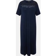 Linen Nightgowns Ulla Popken Damen, Spitze, Rundhals, Halbarm Nachthemd, Nachtblau