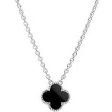 Jewellery C. W. Sellors 9ct White Gold Whitby Jet Bloom Four Leaf Clover Ball Edge Chain Necklace