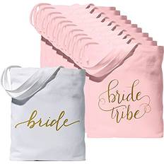 Women Beach Bags 11 Piece Set of Pink Bride Tribe and Bride Canvas Beach Tote Bags