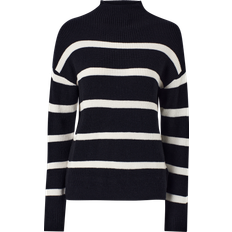 Vila VIRil Mockneck L/S Knit Rib Top - Musta/Valkoinen