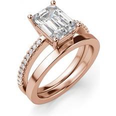 Diamond nexus Basket Set Accented Emerald Cut Engagement Ring - Rose Gold/Diamonds