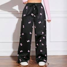 Multifärgade - Tyg Byxor Shein Women's Bow Print Drawstring Trousers