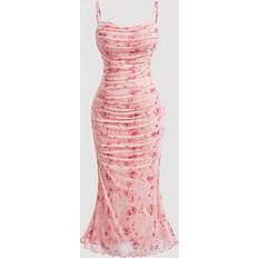 Polyester - Unisex Dresses Shein Plus Size Ruffled Bodycon Dress With Floral Print And Spaghetti Straps