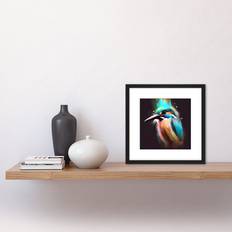 Turquoise Framed Art Wee Blue Coo Kingfisher Watercolour Teal Turquoise Bird Square Framed Art