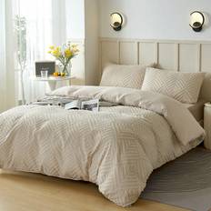 Textiles Shein 3Pcs Beige Tufted Chevron Pattern Set Duvet Cover Beige
