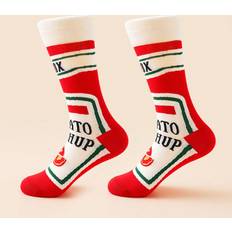 Multicoloured - Women Clothing Shein 1pair Funny Tomato Sauce Printed Mid-Calf Socks