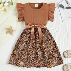 Cheap Dresses Children's Clothing Shein Little Girl's Floral Dress With Flying Sleeves