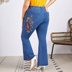 5XL - Damen Jeans Shein Embroidered High Waist Stretchy Flare Jeans For Plus Women