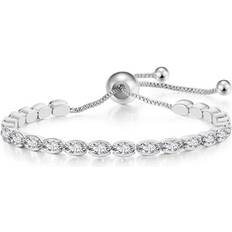 Unisex - White Gold Bracelets Paris Jewelry 18K White Gold 6ct Created White Sapphire Oval Cut Adjustable Tennis Bracelet Unisex Plated