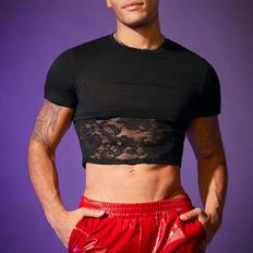 Shein Men's Knit Lace Spliced Crop Top T-shirt