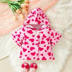 Multicoloured Jackets Shein Baby Girls' Cute Heart Pattern Printed Casual Hooded Jacket With 3d Ears Perfect For Valentine's Day