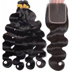 Shein 4pcs Body Wave Bundles with 4*4 lace Closure Human Hair Unprocessed Virgin Human Hair Weaves