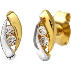 Diamant L'Eternel Diamant L'Eternel Womens 9ct Yellow and White Gold Cubic Zirconia Almond Shape Stud Earring One Yellow/White