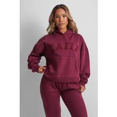 Public Desire Kaiia Slogan Oversized Hoodie Deep Burgundy