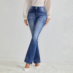 Jeans Shein High-Waisted Water Washed Elegant And Fashionable Elastic Women'S Flared Jeans