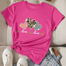 Shein Pink T-shirts Shein Heart Letter Printed T-Shirt Graphic Tees