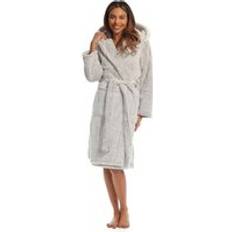 Grey - Women Robes Pretty Woman Ladies Frosted Fleeced Dressing Gown Hooded Robe