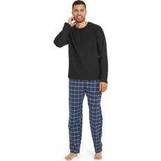 M - Men Pyjamas Men's Snuggaroo Mens Soft Fleece Checked Pyjamas Set Black/Blue