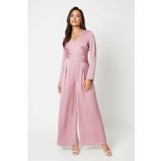 Clothing Coast Drape Wrap Waist Wide Leg Satin Jumpsuit Dusty Pink