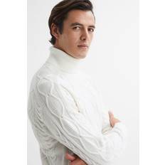 Reiss Mens Ecru Alston Roll-neck Cable-knit Wool-blend Jumper