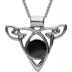 Jewellery C. W. Sellors Sterling Silver Whitby Jet Triangle Knot Celtic Necklace Option1 Value Silver