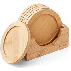 Bamboo Coasters Joejis Set of 6 Wooden with Holder 9cm Coaster