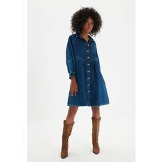 Blue - Man Dresses Trendyol Collection Blue Stitching Detailed Denim Dress TWOAW22EL0072. Black/Blue