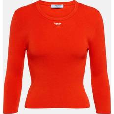 Prada Tröjor Prada Logo ribbed-knit cotton-blend sweater red